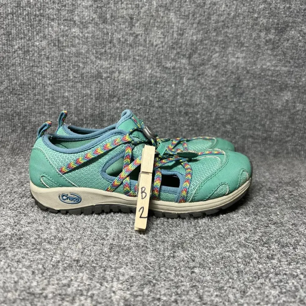 Chaco Shoes Youth Size 3 Green Teal Water Mary Jane Bungee Lace Trail Hiking